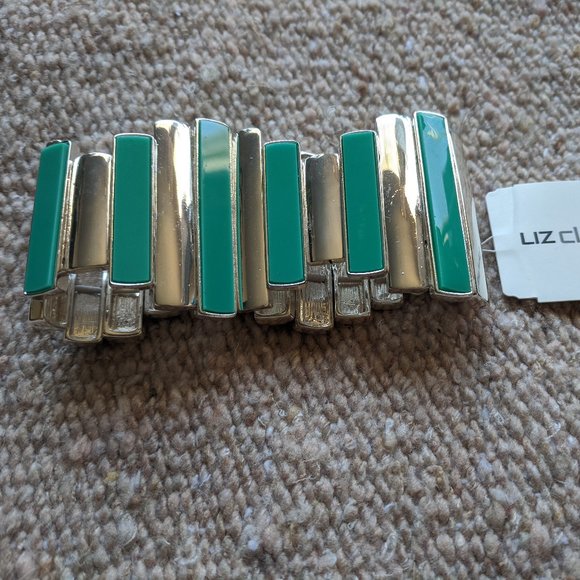 Brand New Liz Claiborne Turquoise Teal & Silver Colored Stretch Bracelet - Picture 3 of 4